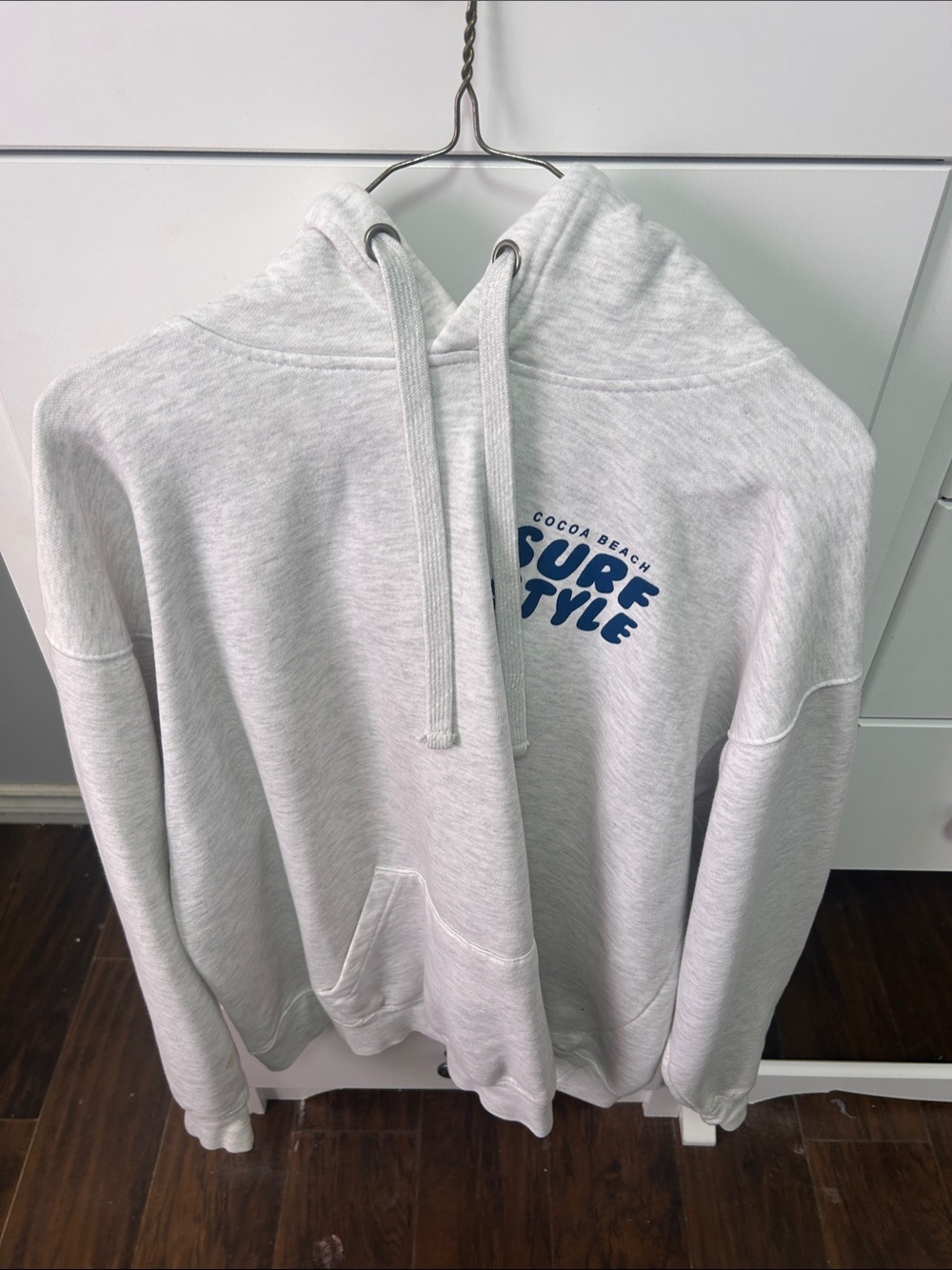 surf style Light Gray Hoodie with Navy Logo